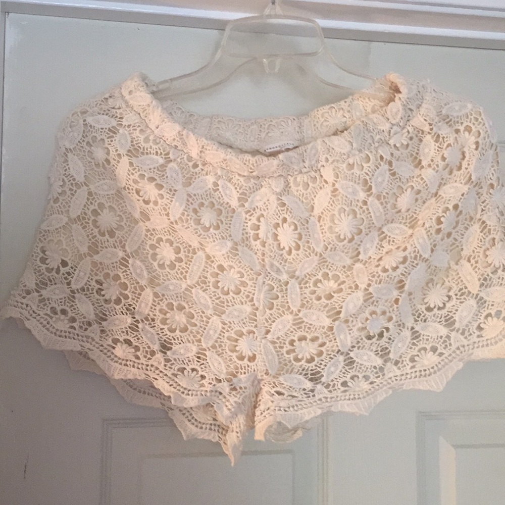 Cream colored lace shorts. Also in black $15 each
